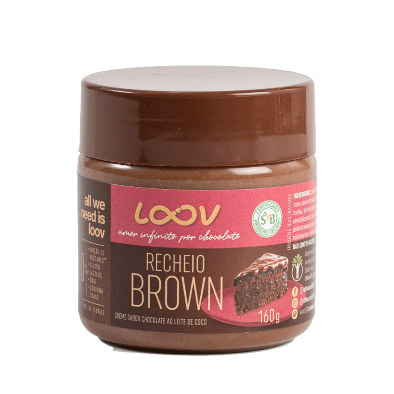 Creme de Chocolate Zero Açúcar Loov Recheio Brown 160g Chocolife