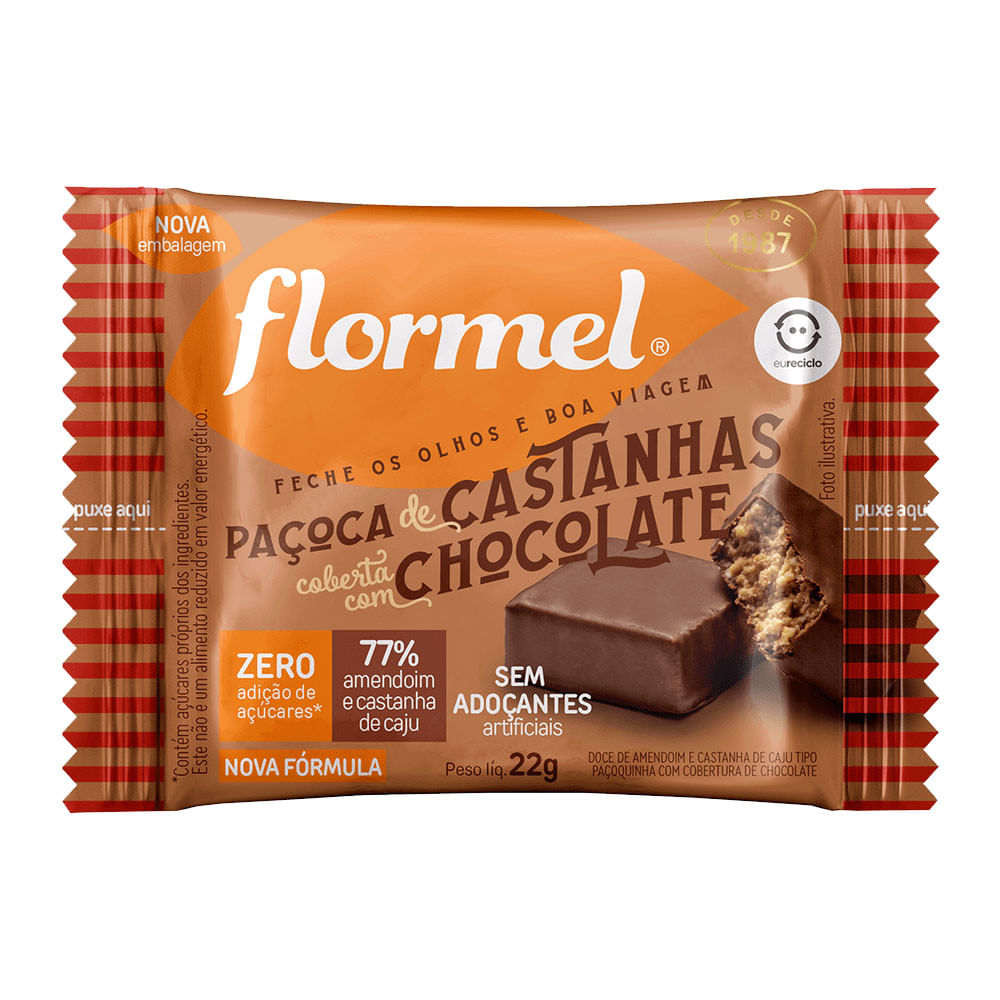 Paçoca de Castanhas com Chocolate Zero Açúcar 22g Flormel