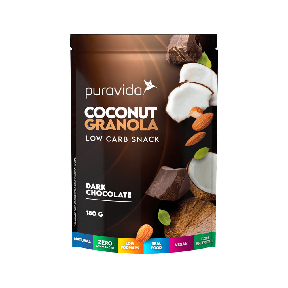 Coconut Granola Low Carb Snack Dark Chocolate 180g PuraVida