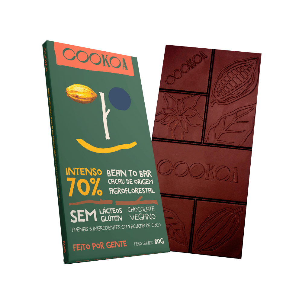 Chocolate Vegano 70% com Açucar de Coco 80g Cookoa