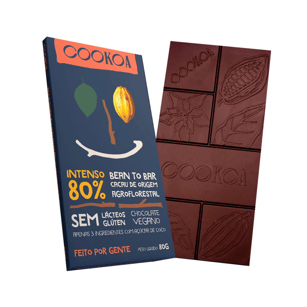 Chocolate Vegano Intenso 80% com Açucar de Coco 80g Cookoa