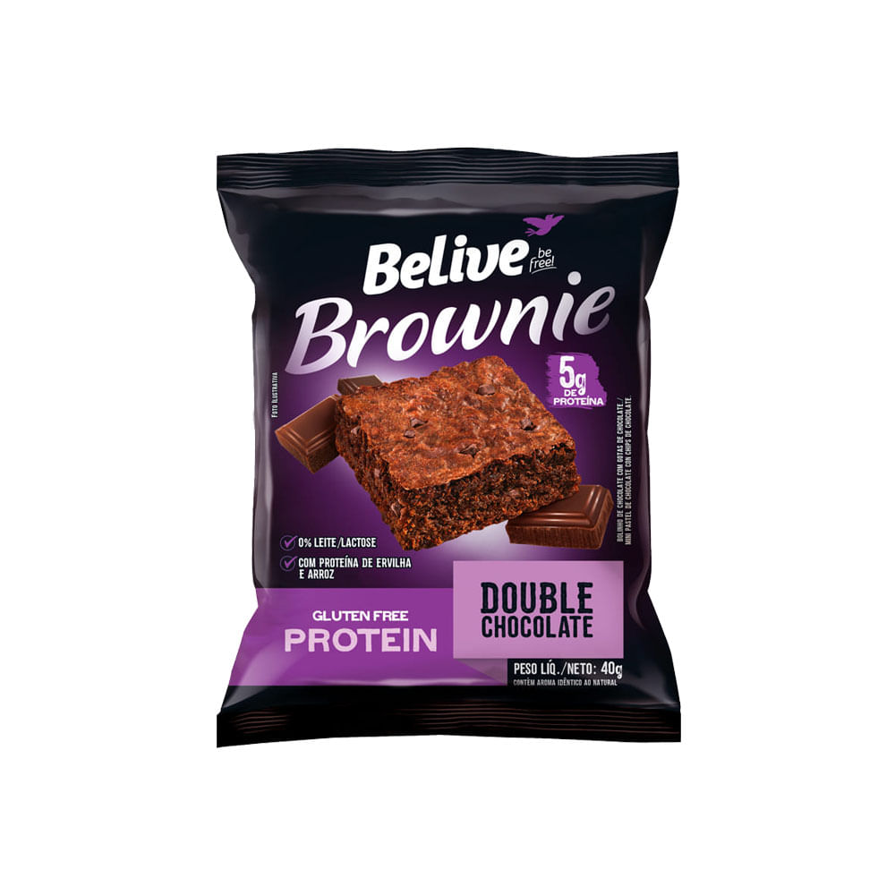 Brownie Protein Sem Glúten e Lactose Sabor Double Chocolate 40g Belive