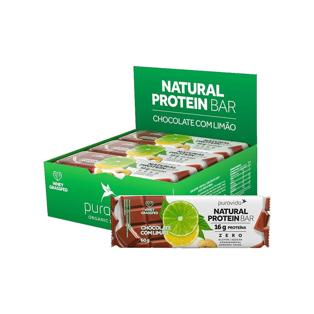 Barra de Proteína Sabor Chocolate com Limão Natural Protein Bar 60g PuraVida