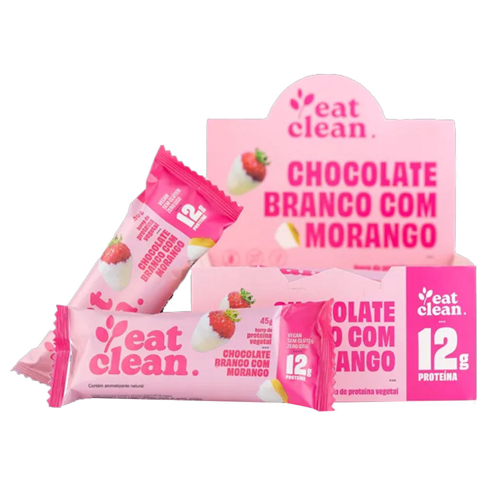 Barra de Proteína Vegetal Chocolate Branco com Morango 45g Eat Clean