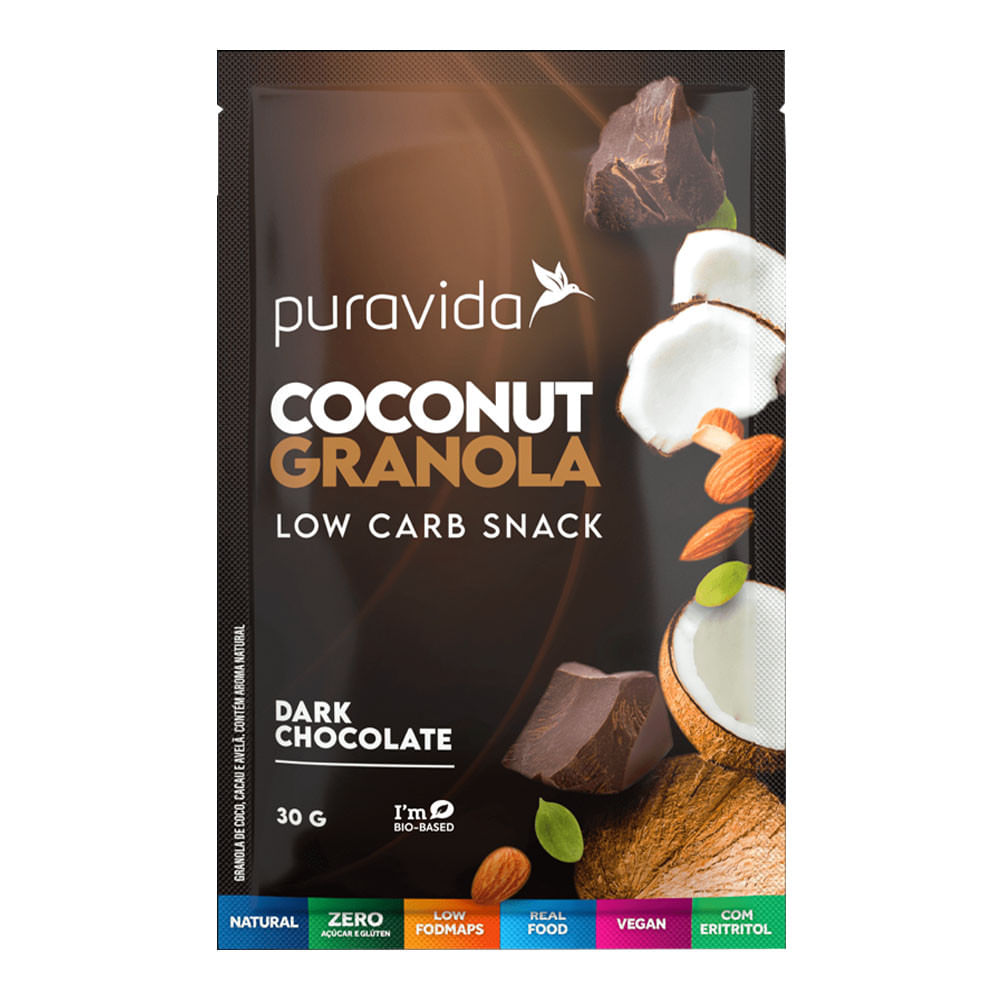 Coconut Granola Low Carb Snack Dark Chocolate 30g PuraVida