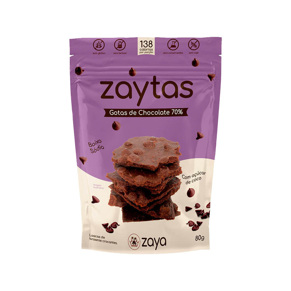 Lascas de Brownie Zaytas Gotas de Chocolate 70% 80g Zaya