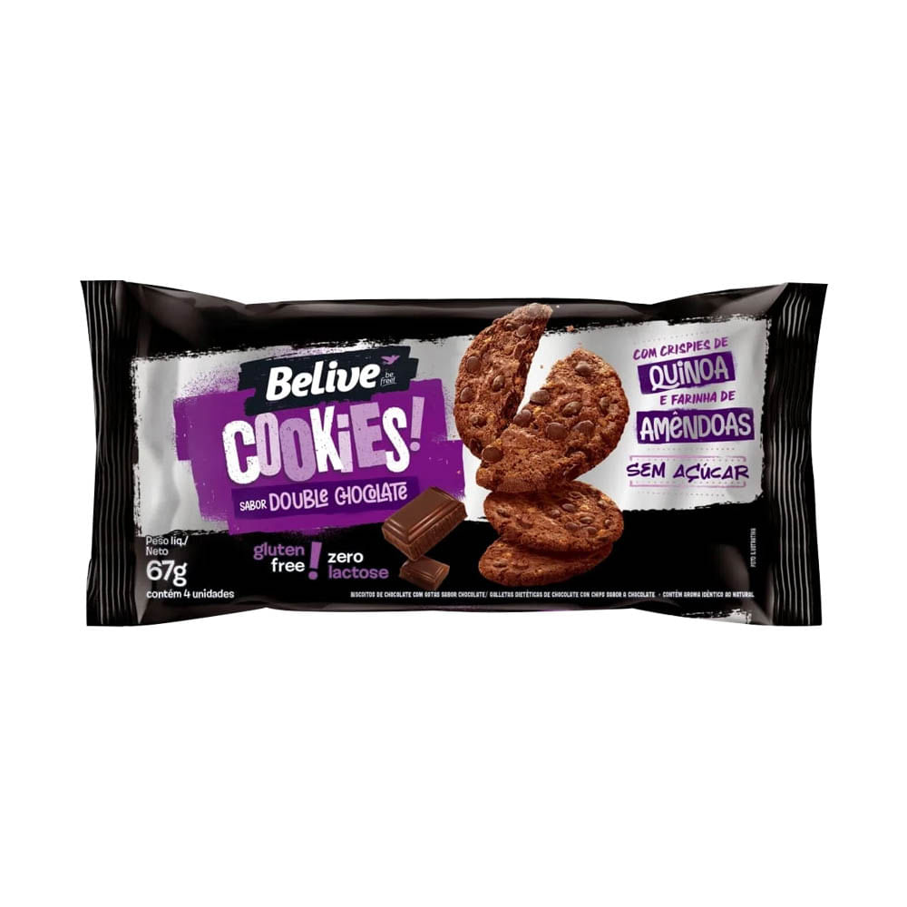 Cookies Sem Açúcar Glúten Free Zero Lactose Double Chocolate 67g Belive