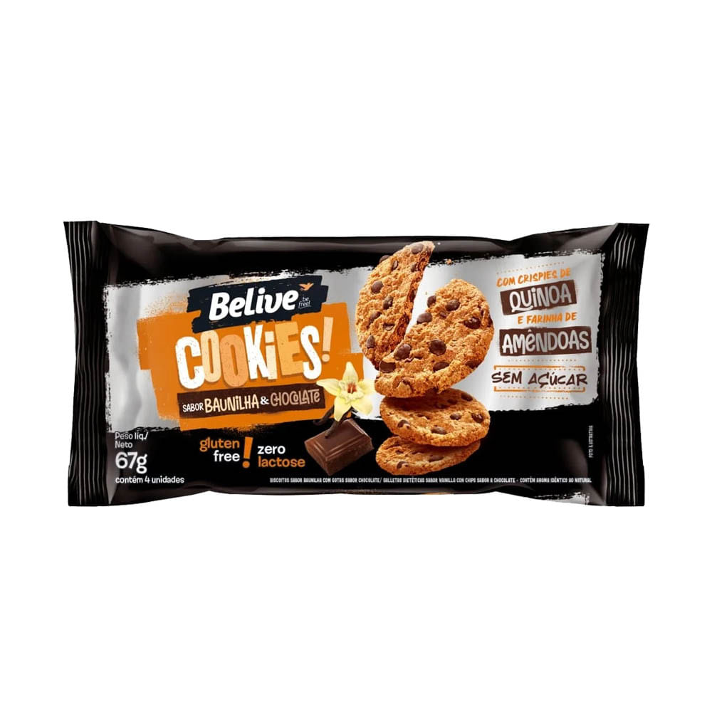 Cookies Sem Açúcar Glúten Free Zero Lactose Baunilha e Chocolate 67g Belive