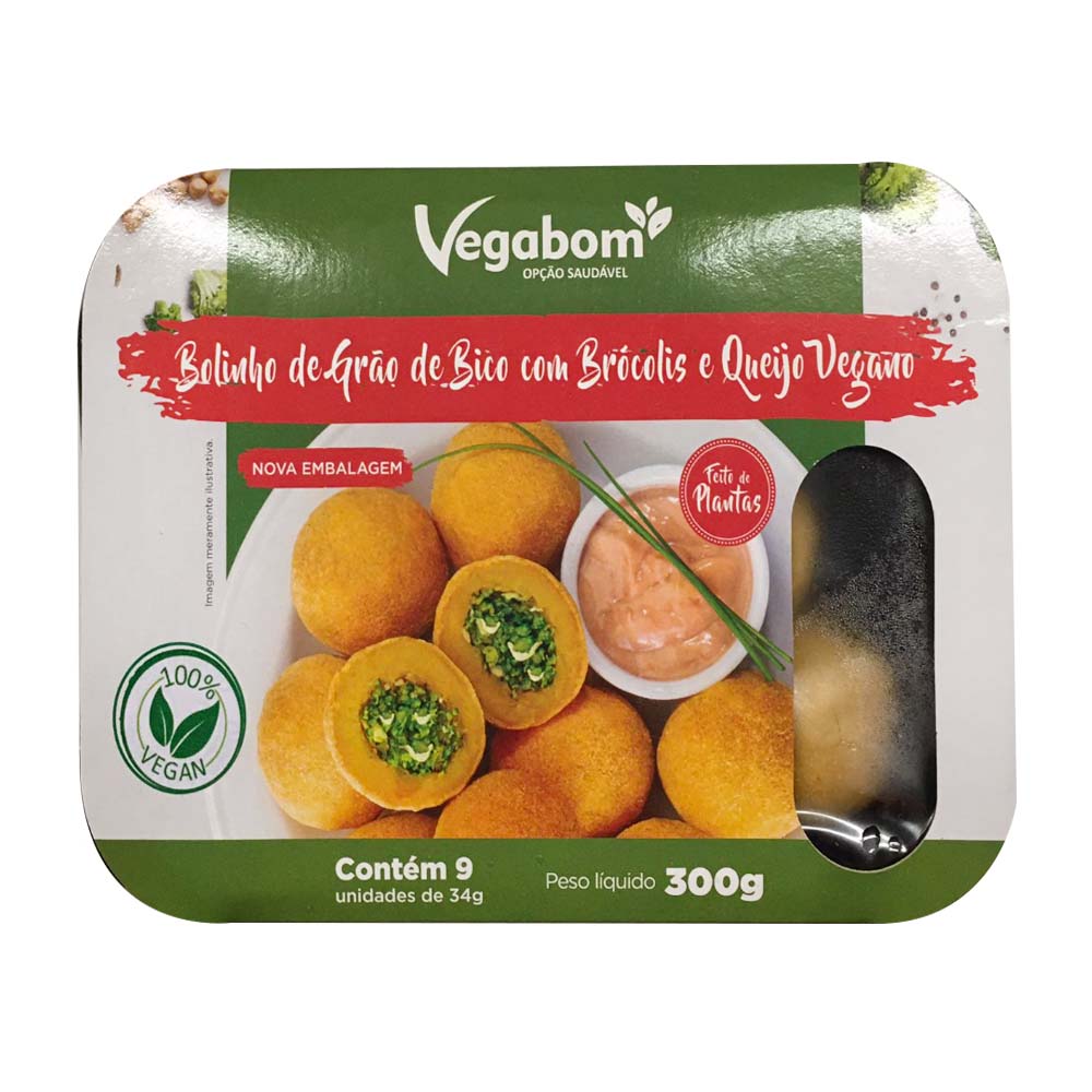 Bolinho de Grão de Bico com Brócolis e Queijo Vegano 300g Vegabom