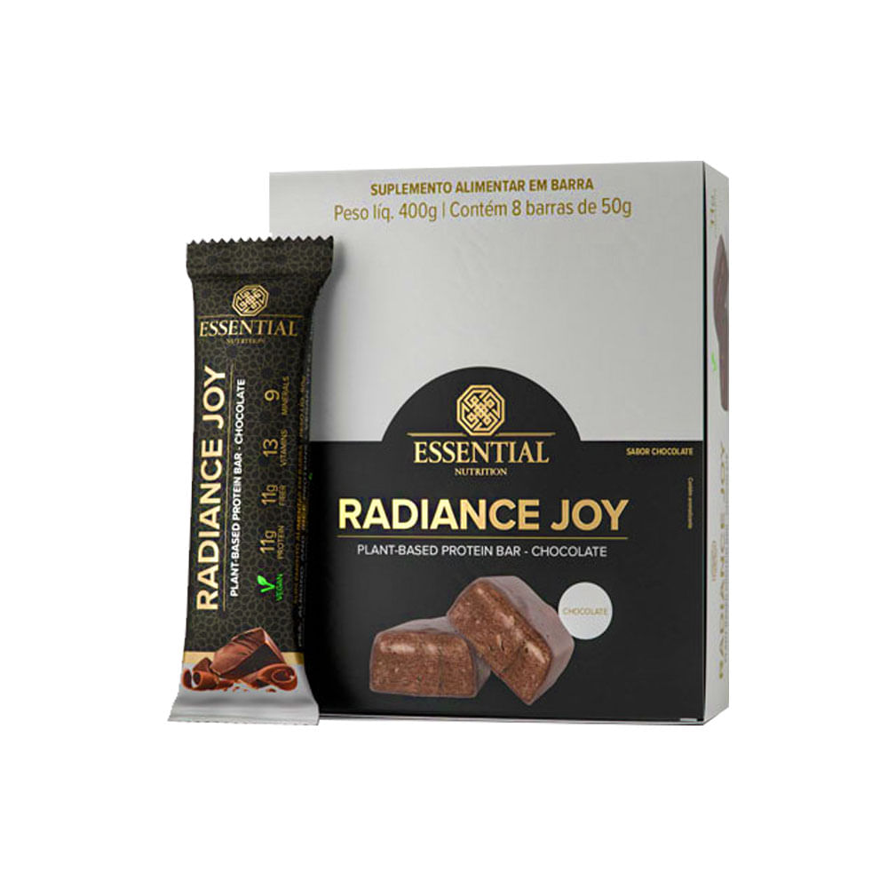 Radiance Joy Barra de Proteína Vegana Chocolate 50g Essential Nutrition
