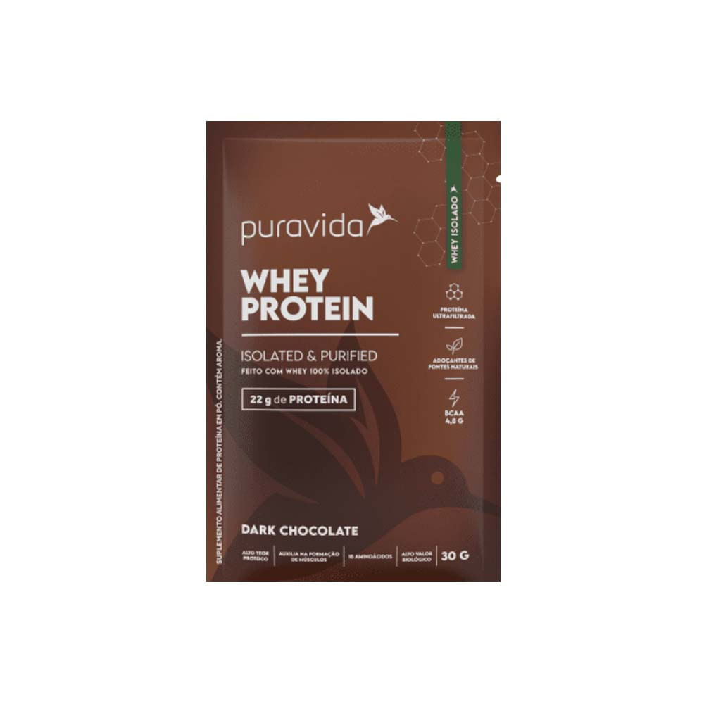 Whey Protein 100% Isolado Sabor Dark Chocolate 30g Puravida