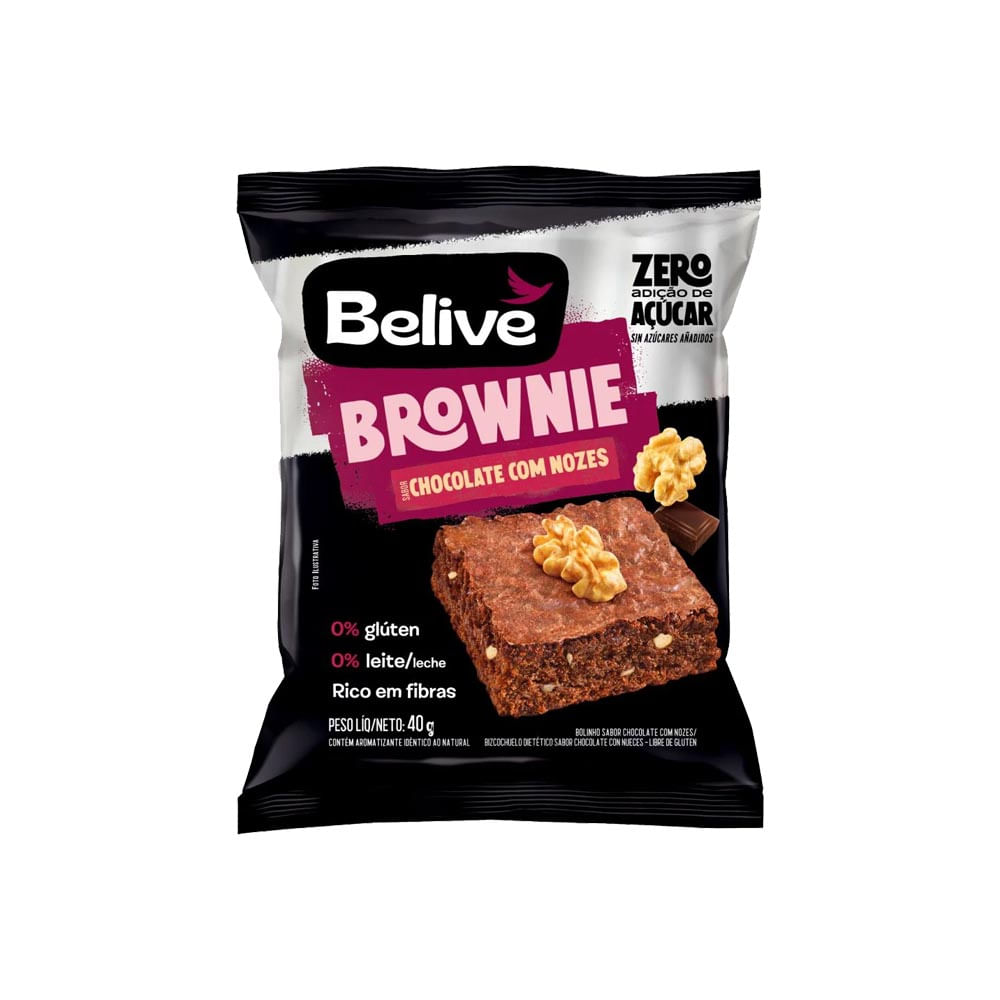 Brownie Sem Glúten e Lactose Sabor Chocolate e Nozes 40g Believe