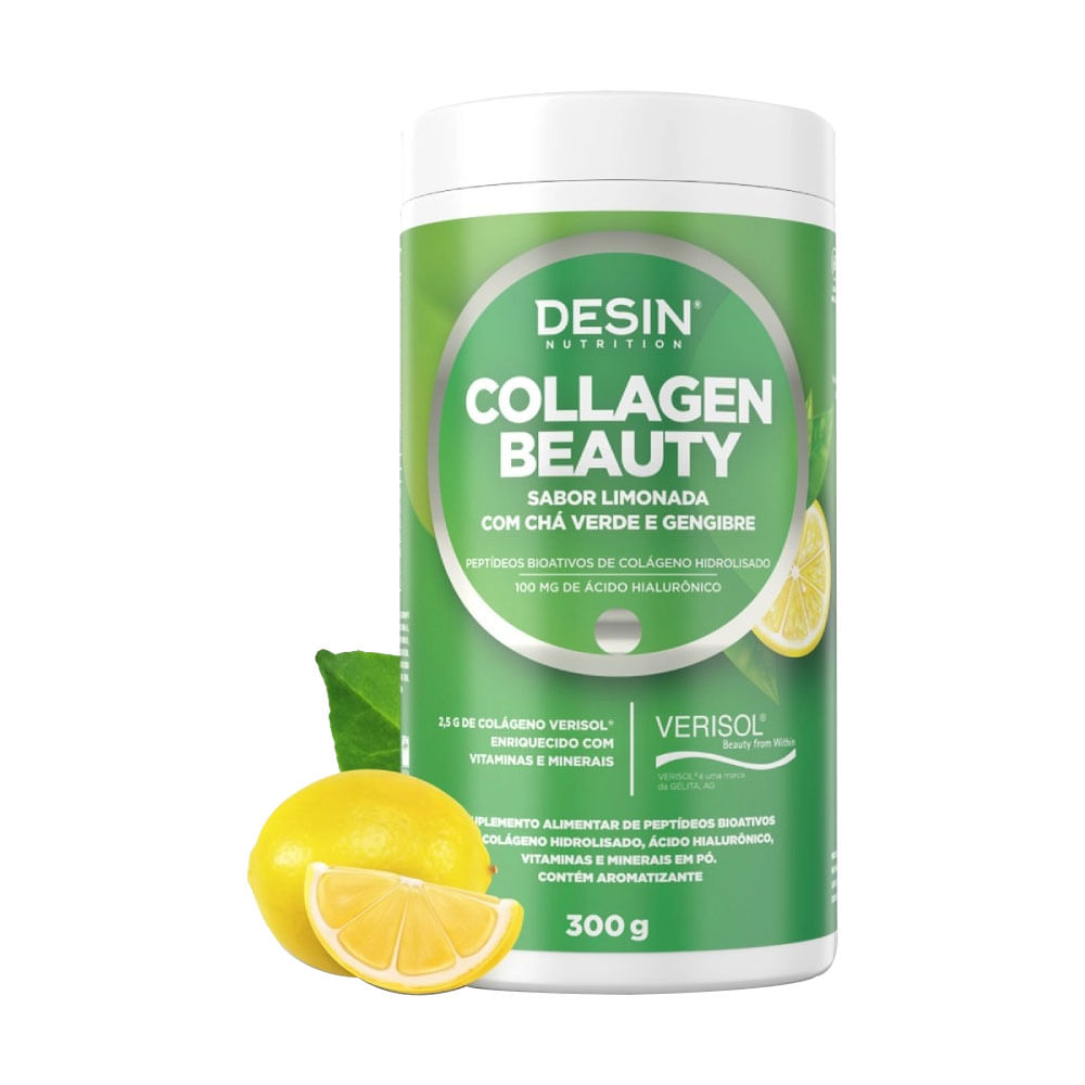 Collagen Beauty Verisol + Ac. Hialurônico Sabor Limonada, Chá Verde e Gengibre 300g Desin Nutrition