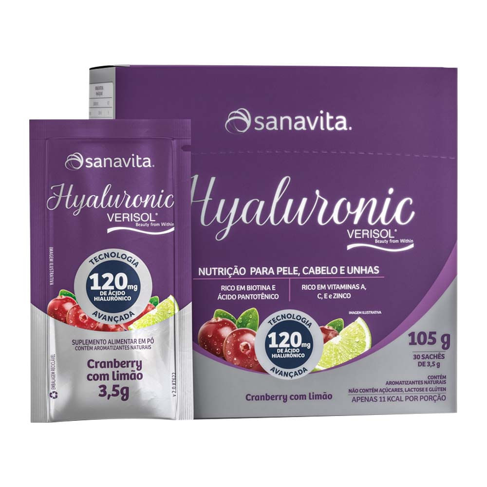 Hyaluronic Verisol Cranberry com Limão Sachês de 3,5g Display 30un Sanavita