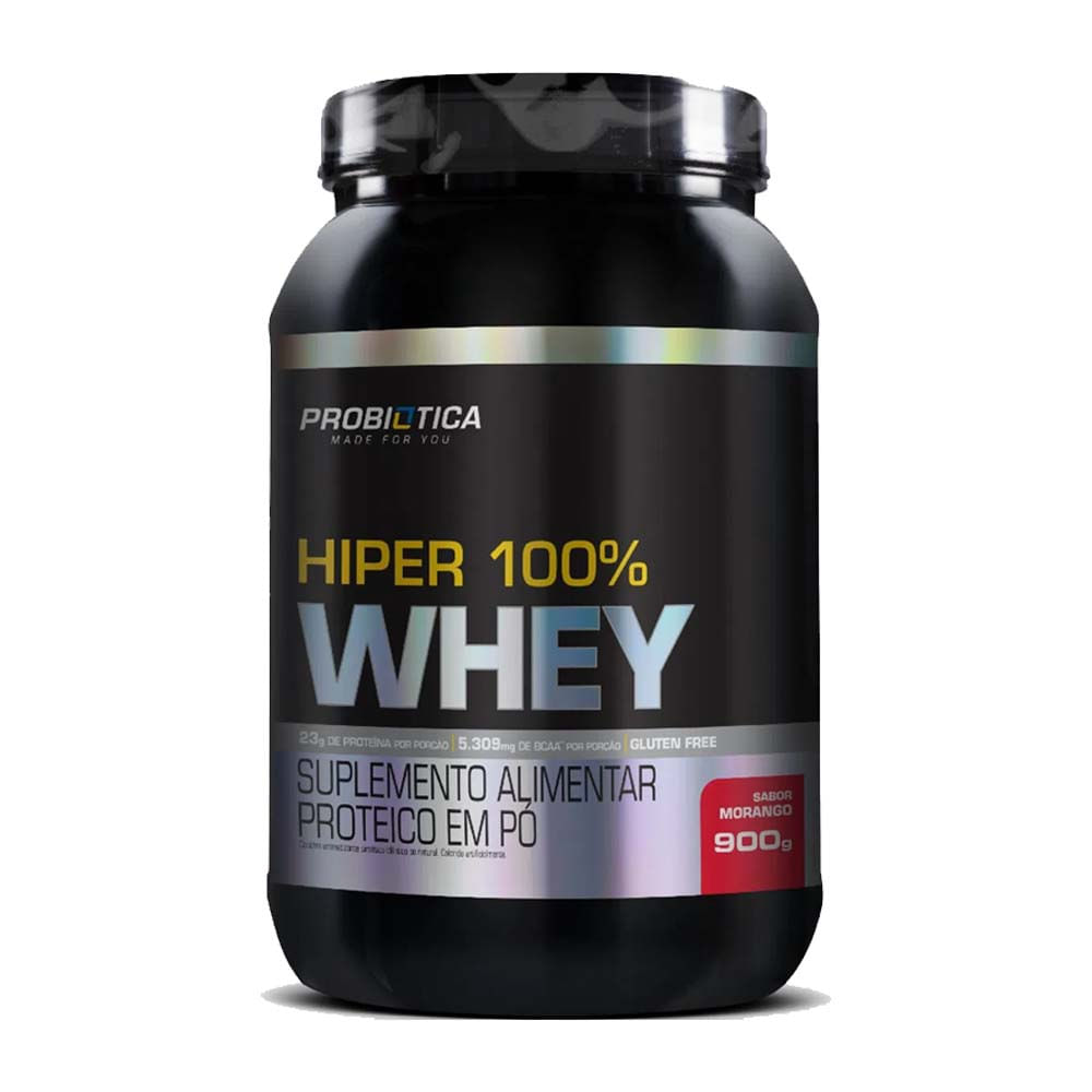 Whey Protein Hiper 100% Morango 900g Probiótica