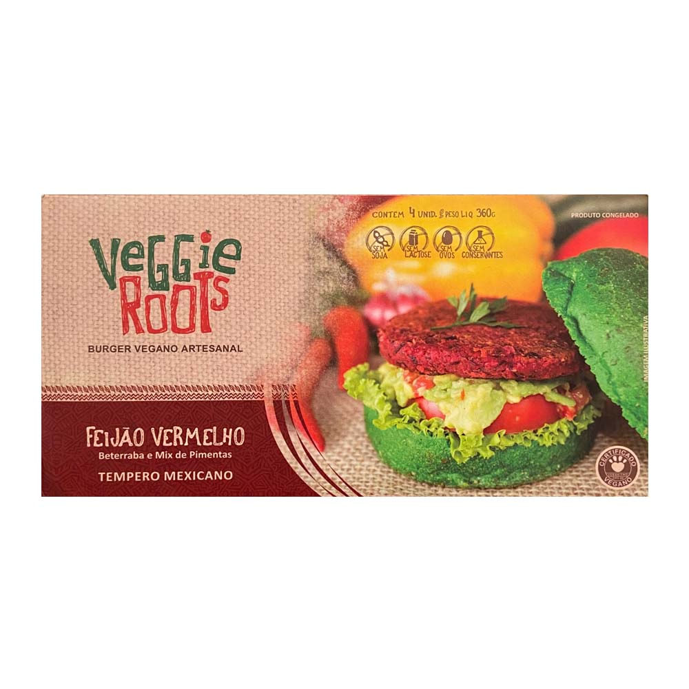 Hambúrguer de Feijão Vermelho Tempero Mexicano 360g Veggie Roots