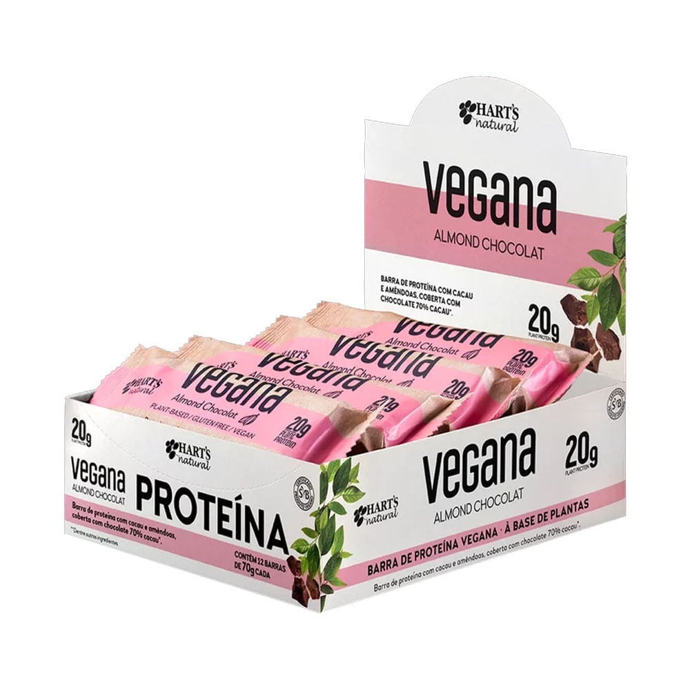 Barra de Proteína Vegana Almond Chocolat 70g Harts Natural