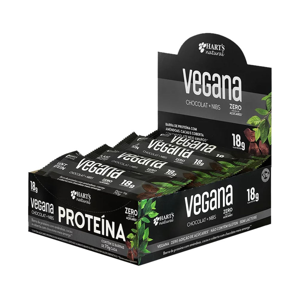 Barra de Proteína Vegana Zero Chocolat Nibs 70g Harts Natural