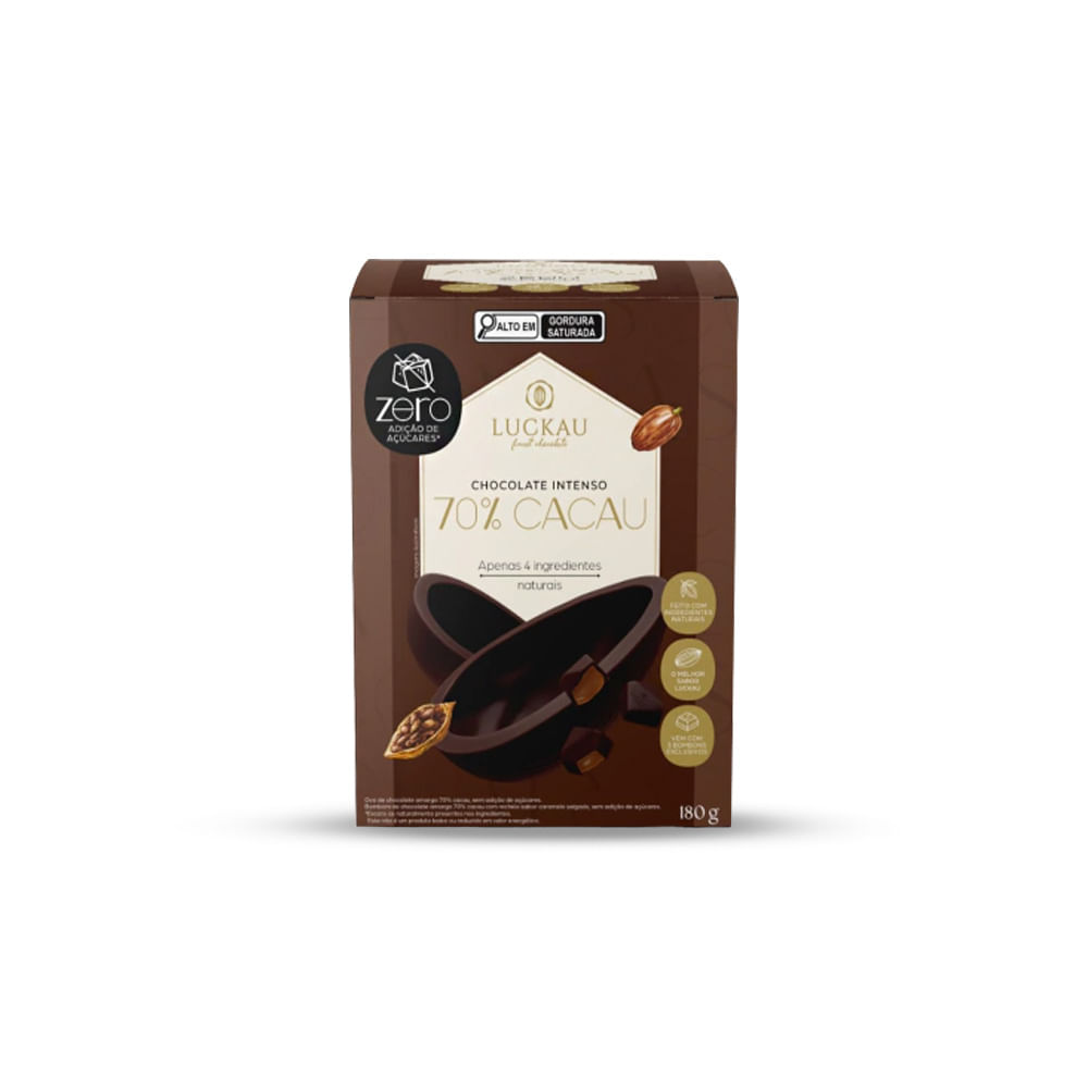 Ovo de Páscoa Zero Açúcar Chocolate 70% 180g Luckau