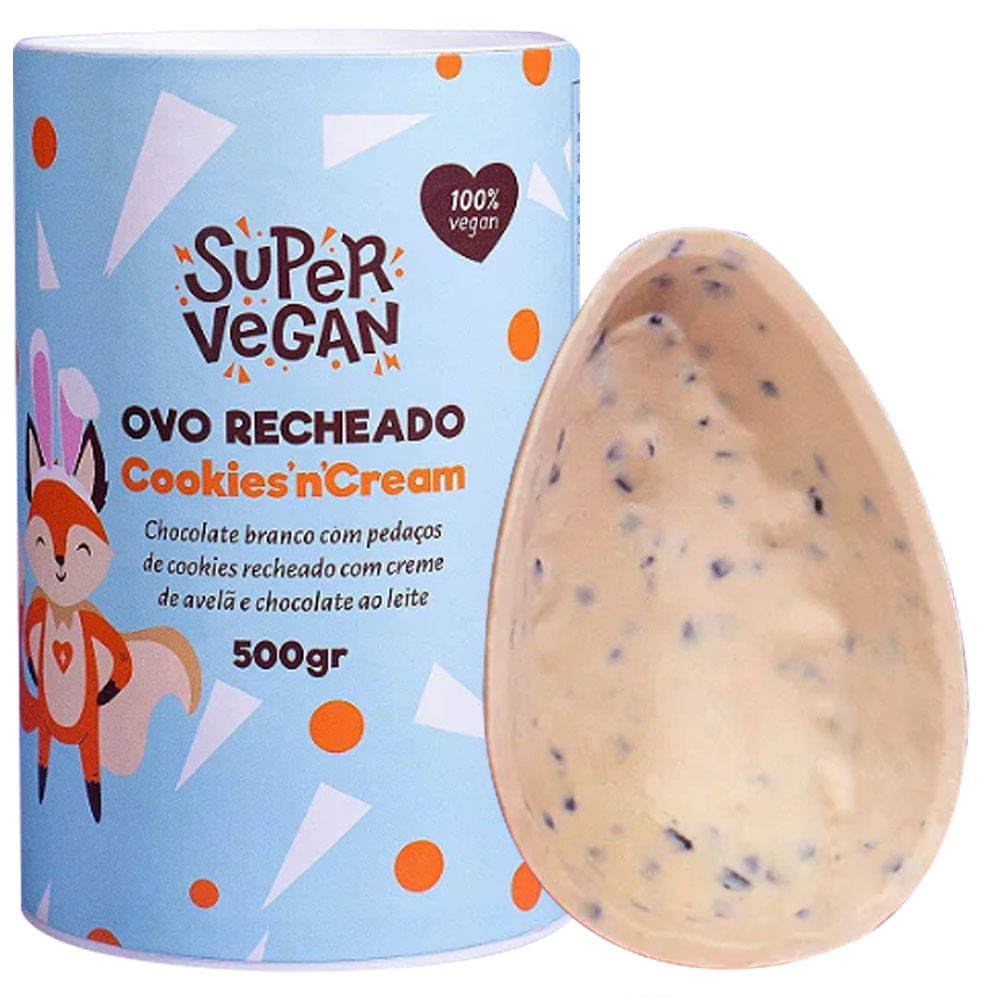 Ovo de Páscoa Vegano Cookies n Cream Recheado 500g Super Vegan