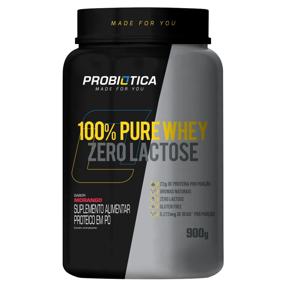 100% Pure Whey Zero Lactose Morango 900g Probiótica