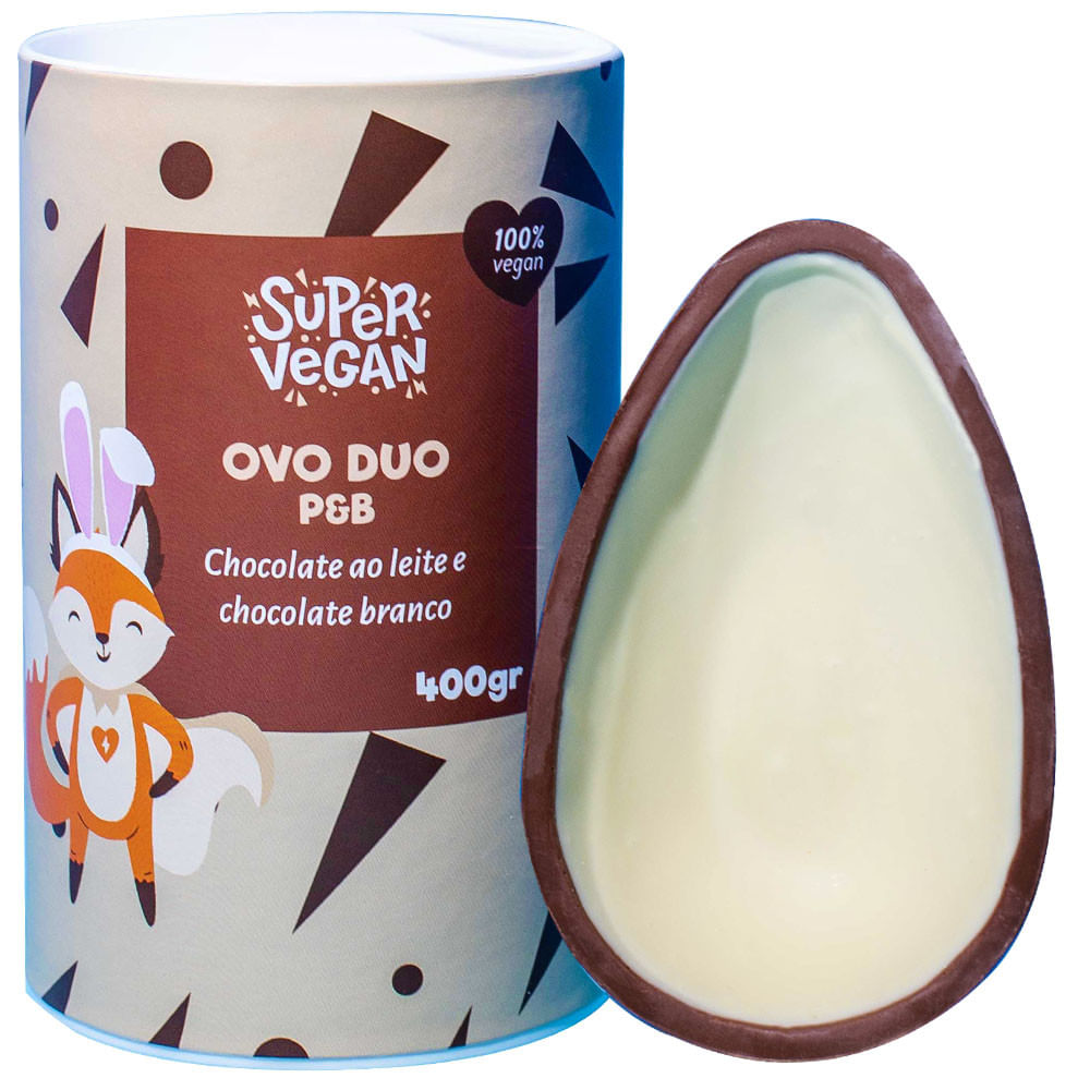 Ovo de Páscoa Vegano Chocolate Preto e Branco 400g Super Vegan