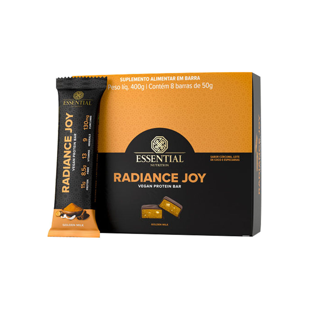 Radiance Joy Barra de Proteína Vegana Golden Milk 50g Essential Nutrition