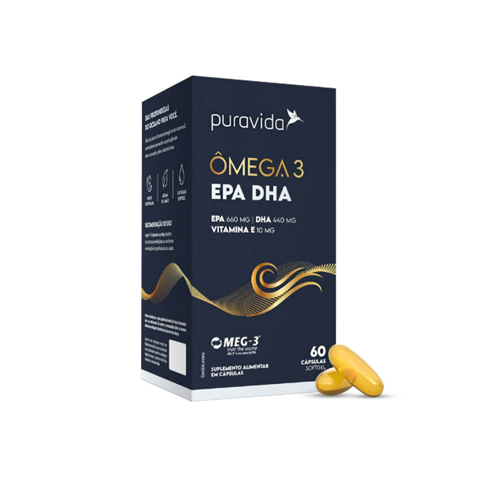 Ômega 3 EPA DHA 60 Cápsulas Puravida