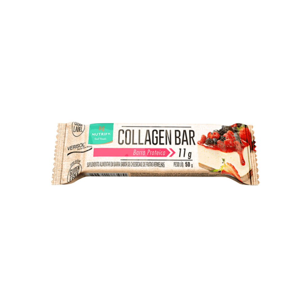 Barra Proteica Collagen Bar Cheesecake Frutas Vermelhas 50g Nutrify