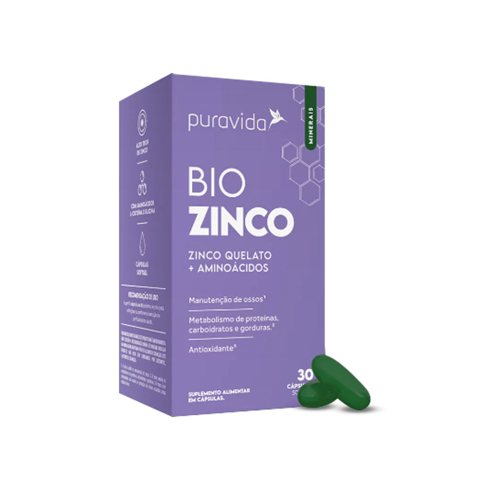 Bio Zinco Quelato + Aminoácidos 30 Cápsulas Puravida