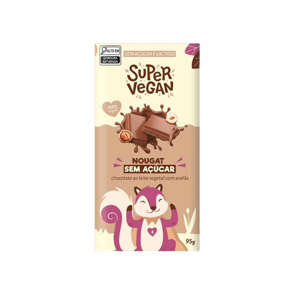 Barra de Chocolate ao Leite Nougat Sem Açúcar 95g Super Vegan