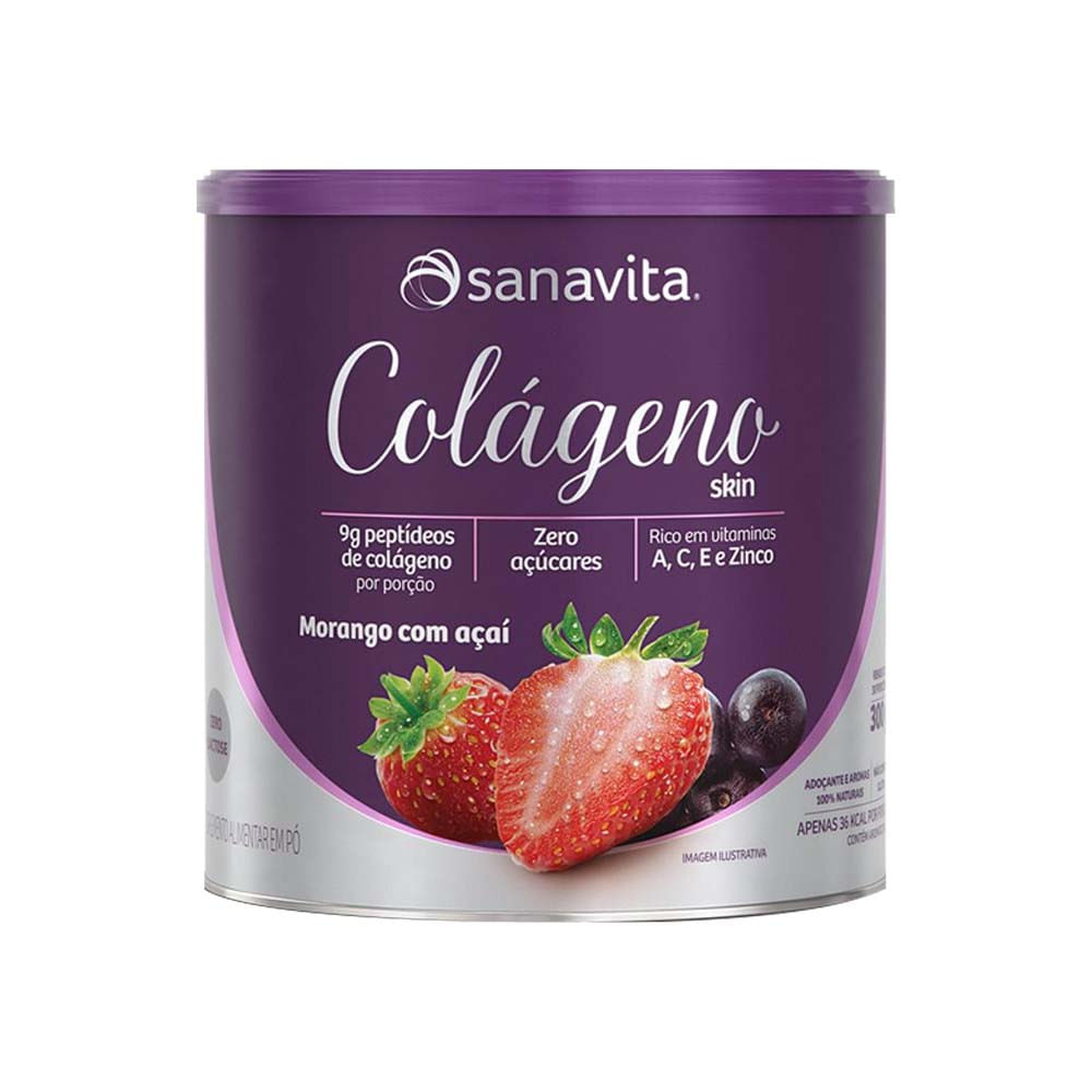 Colágeno Skin Morango com Açaí 300g Sanavita
