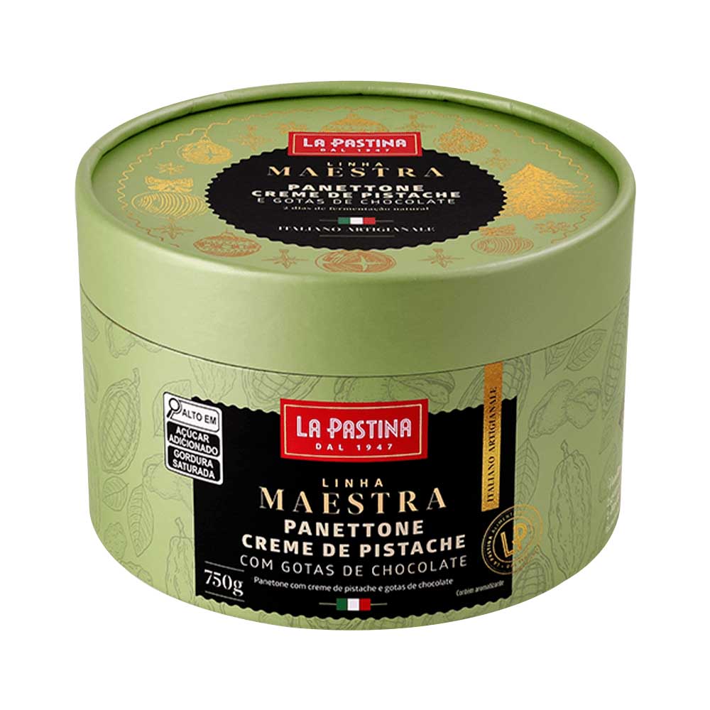 Panettone Italiano Artesanal Creme de Pistache com Gotas de Chocolate 750g La Pastina