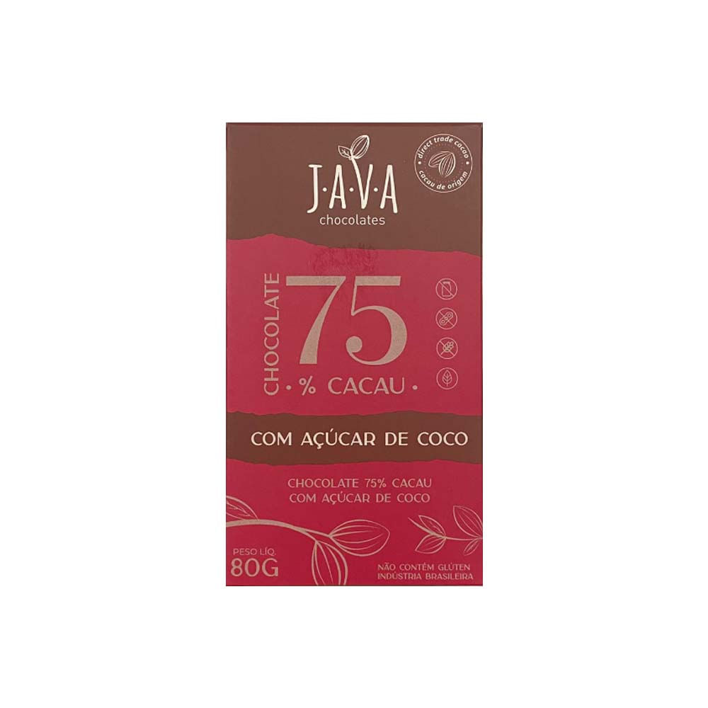 Chocolate 75% Cacau com Açúcar de Coco 80g Java