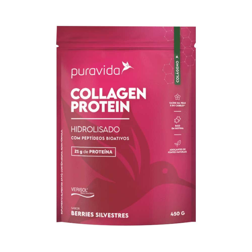Collagen Protein Hidrolisado com Peptídeos Bioativos Berries Silvestres 450g PuraVida