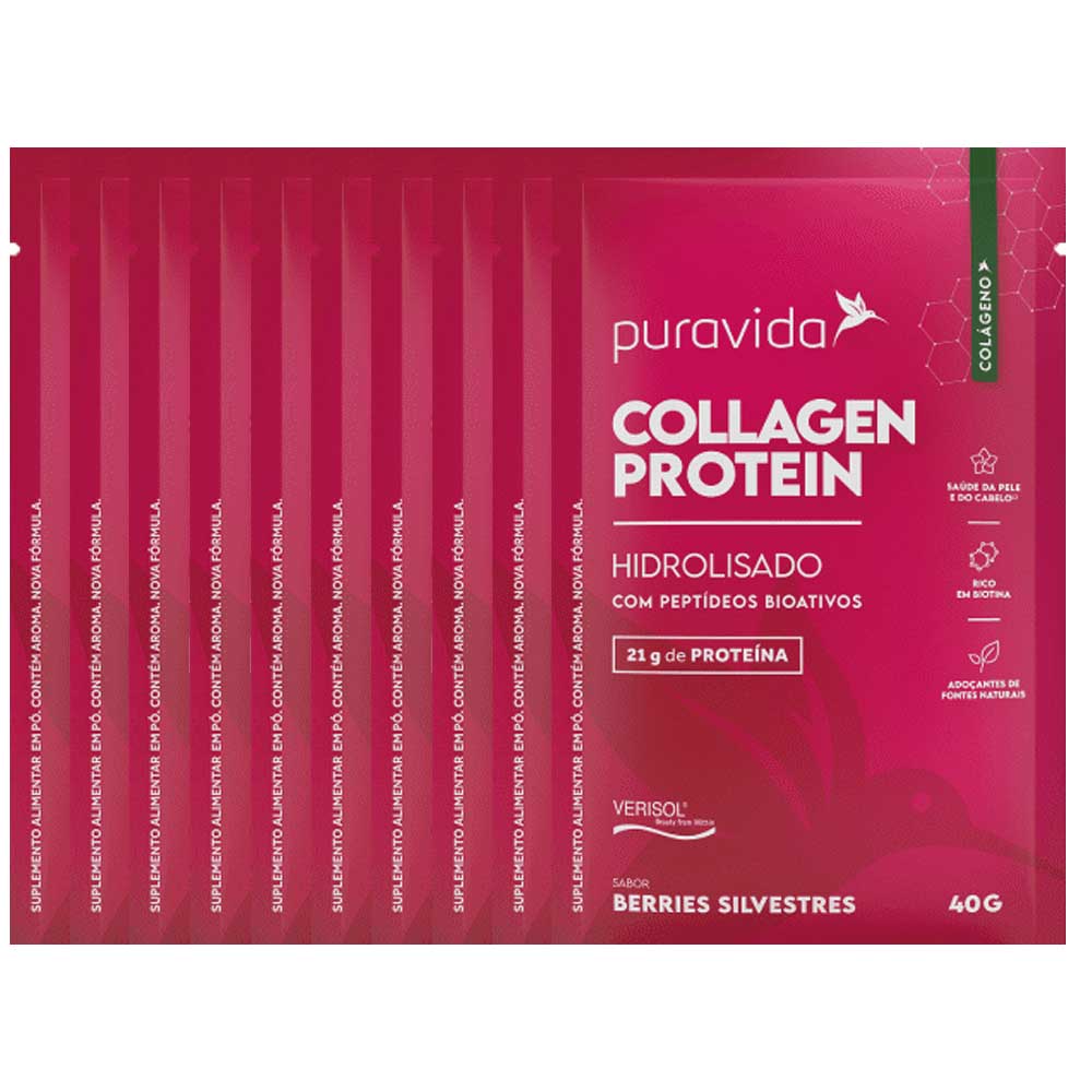 Collagen Protein Hidrolisado com Peptídeos Bioativos Berries Silvestres 40g PuraVida