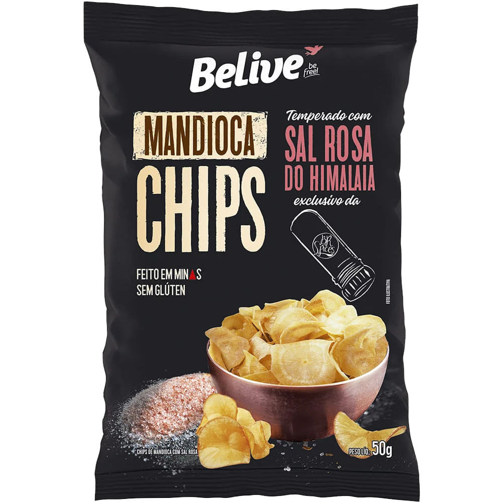Mandioca Chips com Sal Rosa do Himalaia 50g Belive