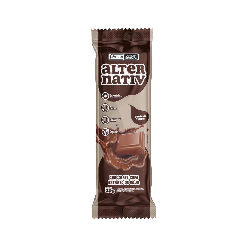 Barra de Chocolate Vegana Zero Adição de Açúcares 20g Alternativ