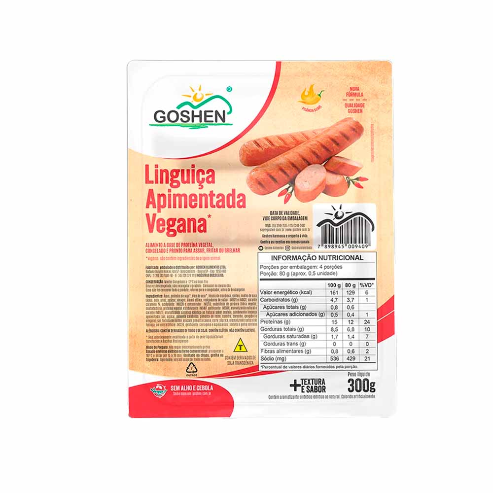 Linguiça Apimentada Vegana 300g Goshen