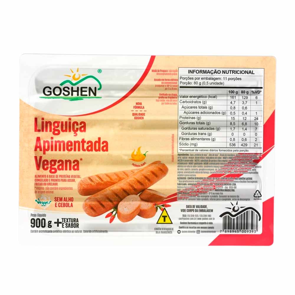 Linguiça Apimentada Vegana 900g Goshen