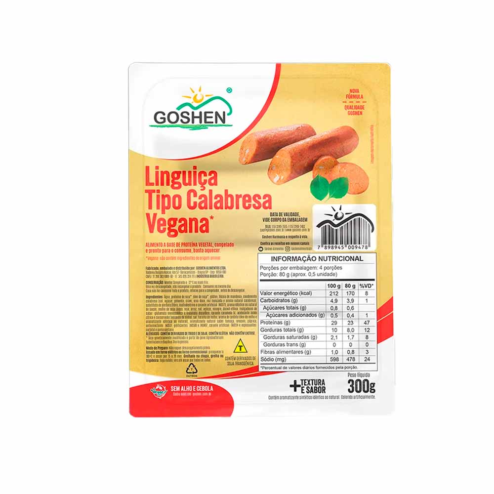 Linguiça Calabresa Vegana 300g Goshen