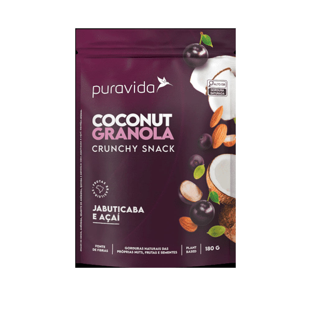 Coconut Granola Crunchy Snack Jabuticaba e Açaí 180g PuraVida