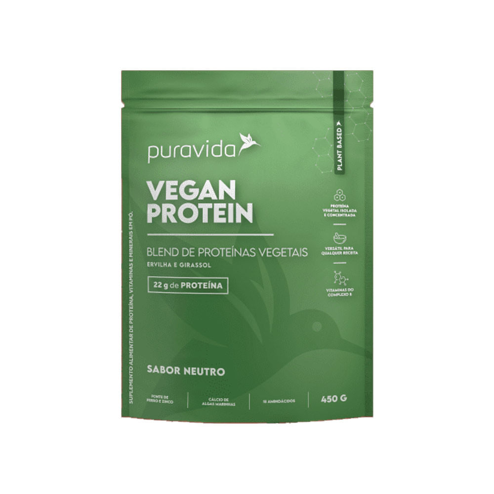 Vegan Protein Blend de Proteínas Vegetais Sabor Neutro 450g PuraVida