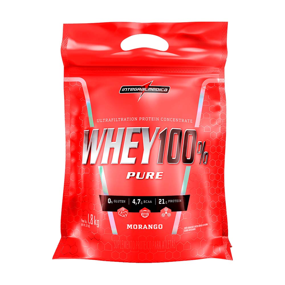Whey 100% Pure Morango Pouch 1,8kg Integralmedica
