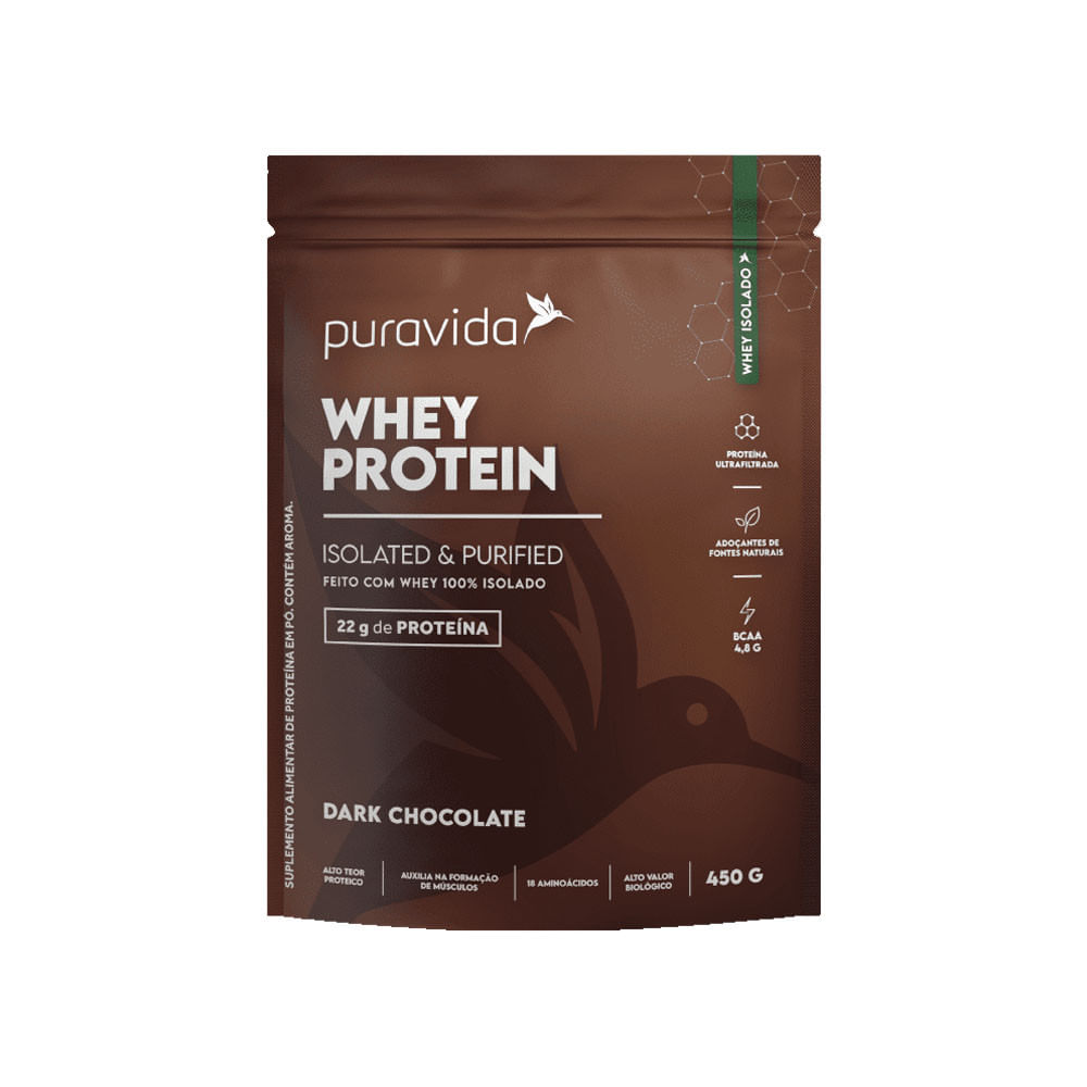 Whey Protein 100% Isolado Sabor Dark Chocolate 450g PuraVida