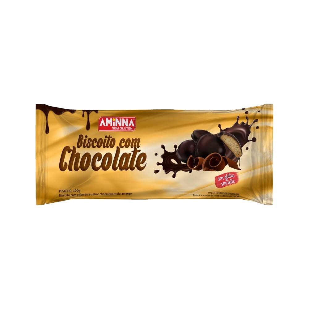 Biscoito Sem Glúten e Lactose com Chocolate 100g Aminna
