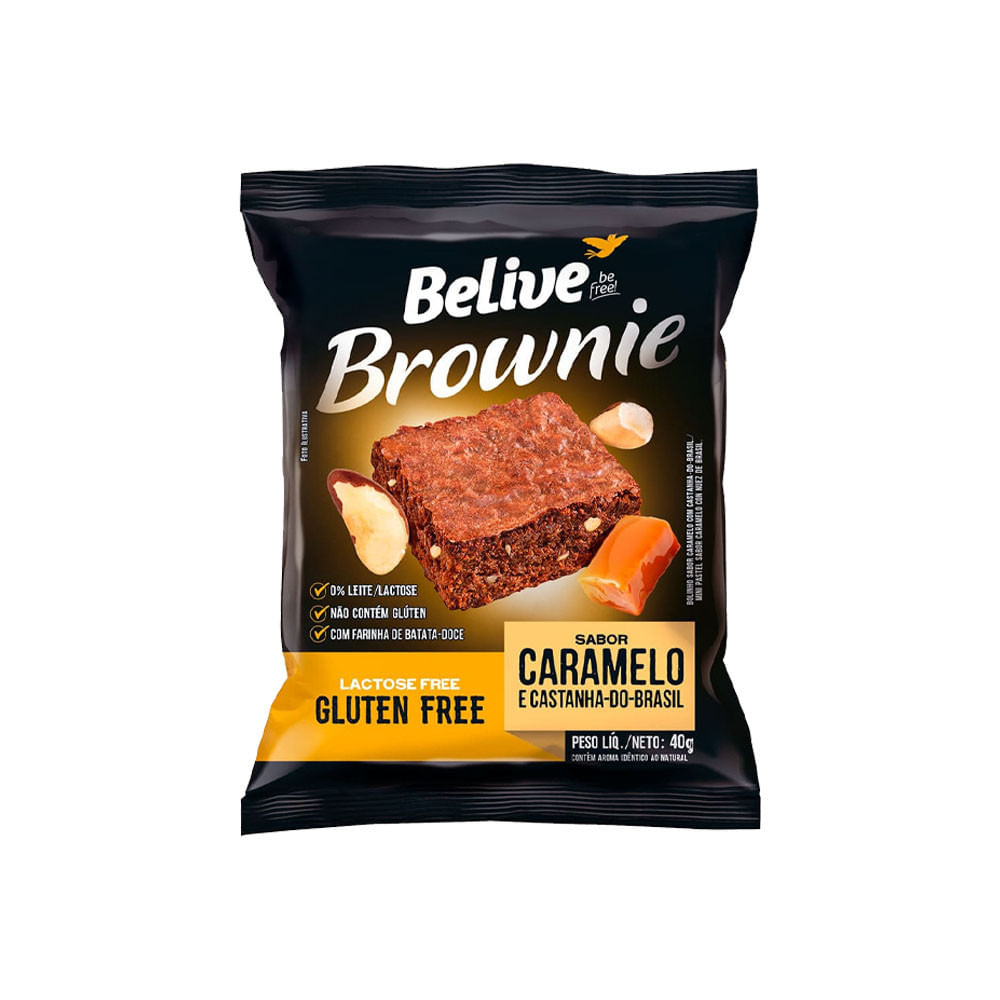 Brownie Sem Glúten e Lactose Sabor Caramelo com Castanha do Brasil 40g Belive