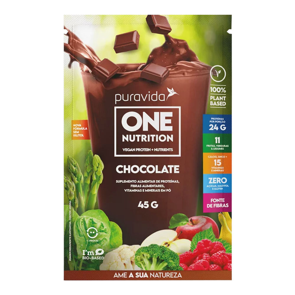 Proteína Vegana One Nutrition Chocolate Sachê 45g PuraVida