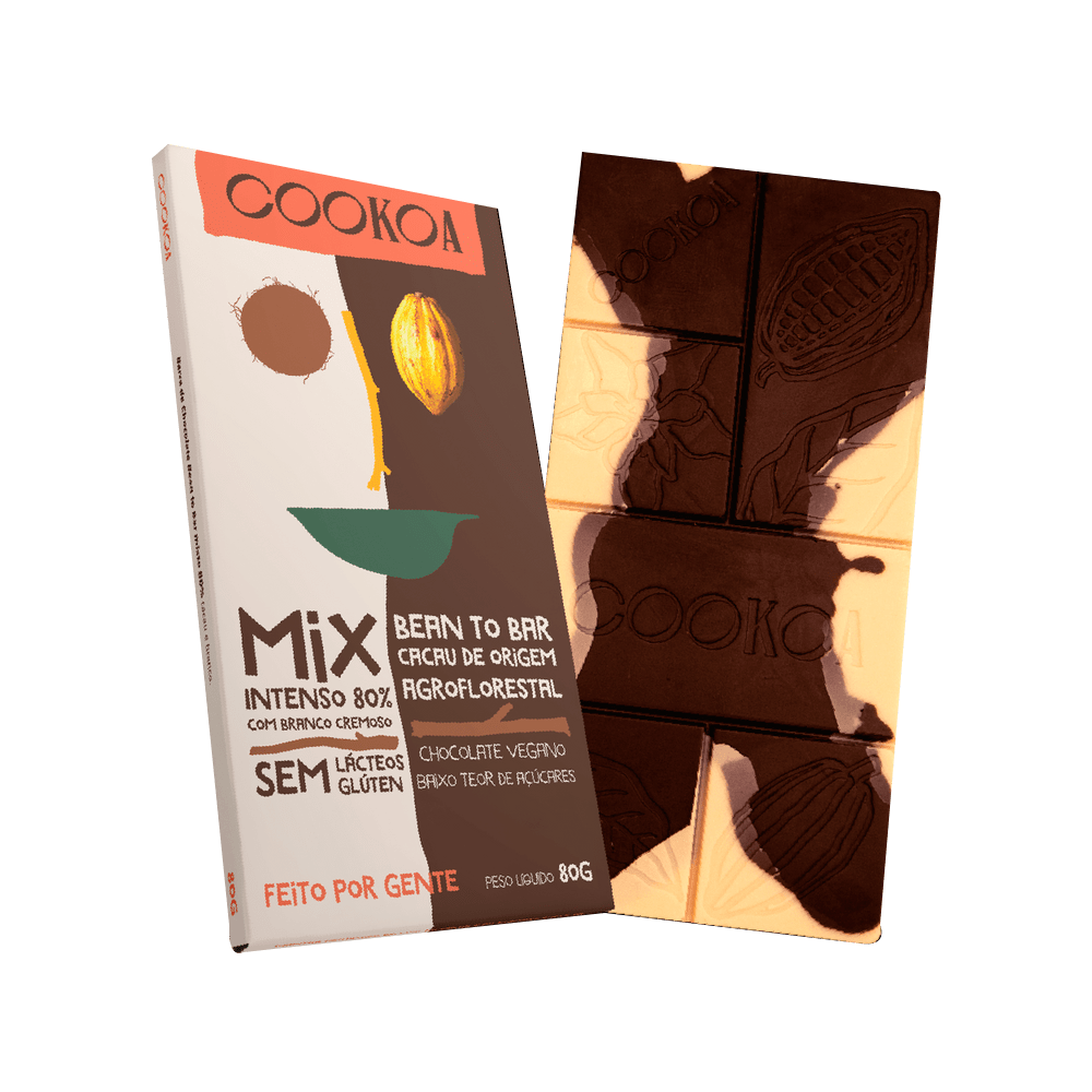 Chocolate Vegano Mix Intenso 80% com Branco Cremoso 80g Cookoa