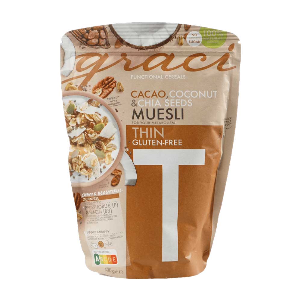 Muesli Cacau Coco e Semente de Chia Thin Gluten Free 400g Graci Functional Cereals